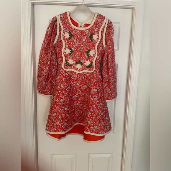 Loeffler Randall Laney Mini Dress, red rosette floral, size 4, 100% cotton - Picture 1 of 8